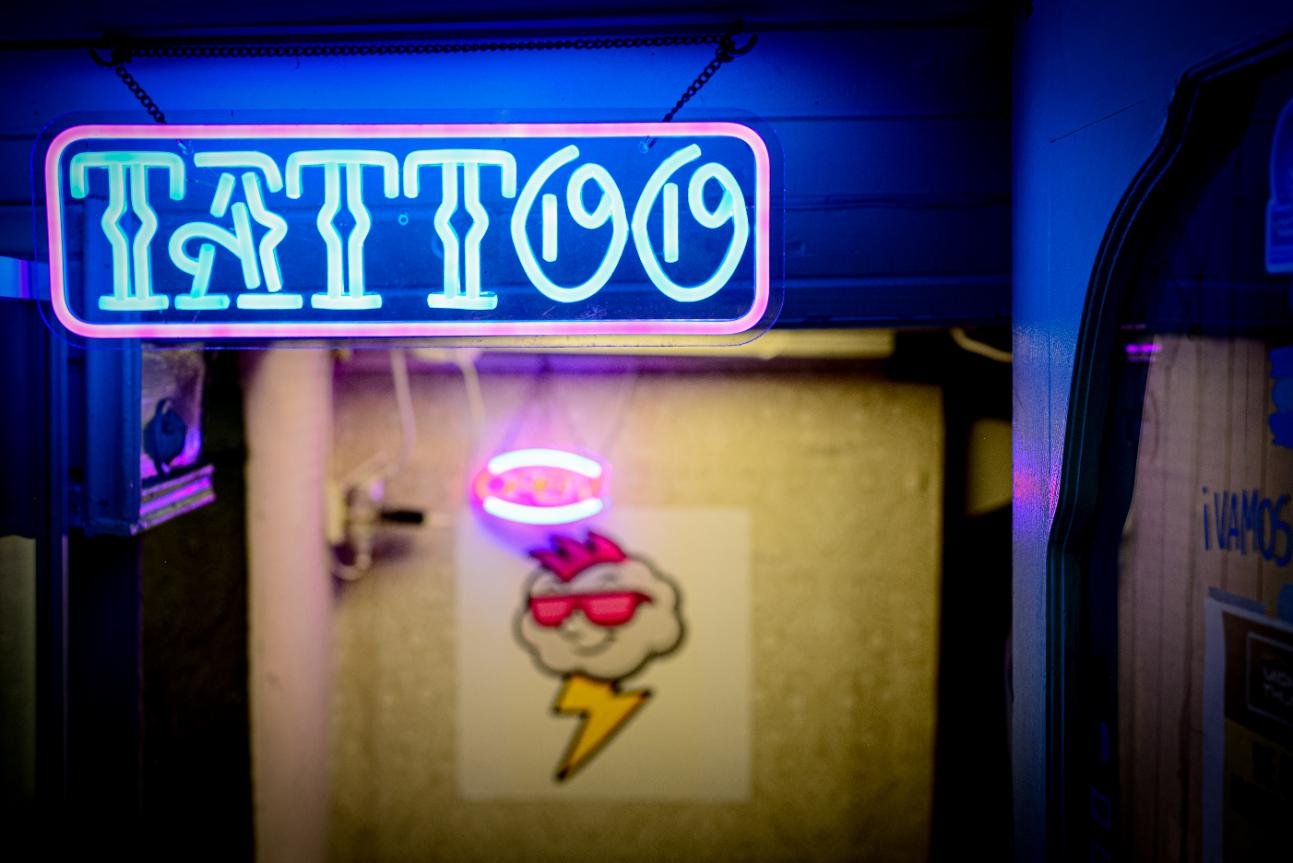 Flash tattoo design picked at Zrće Beach studio